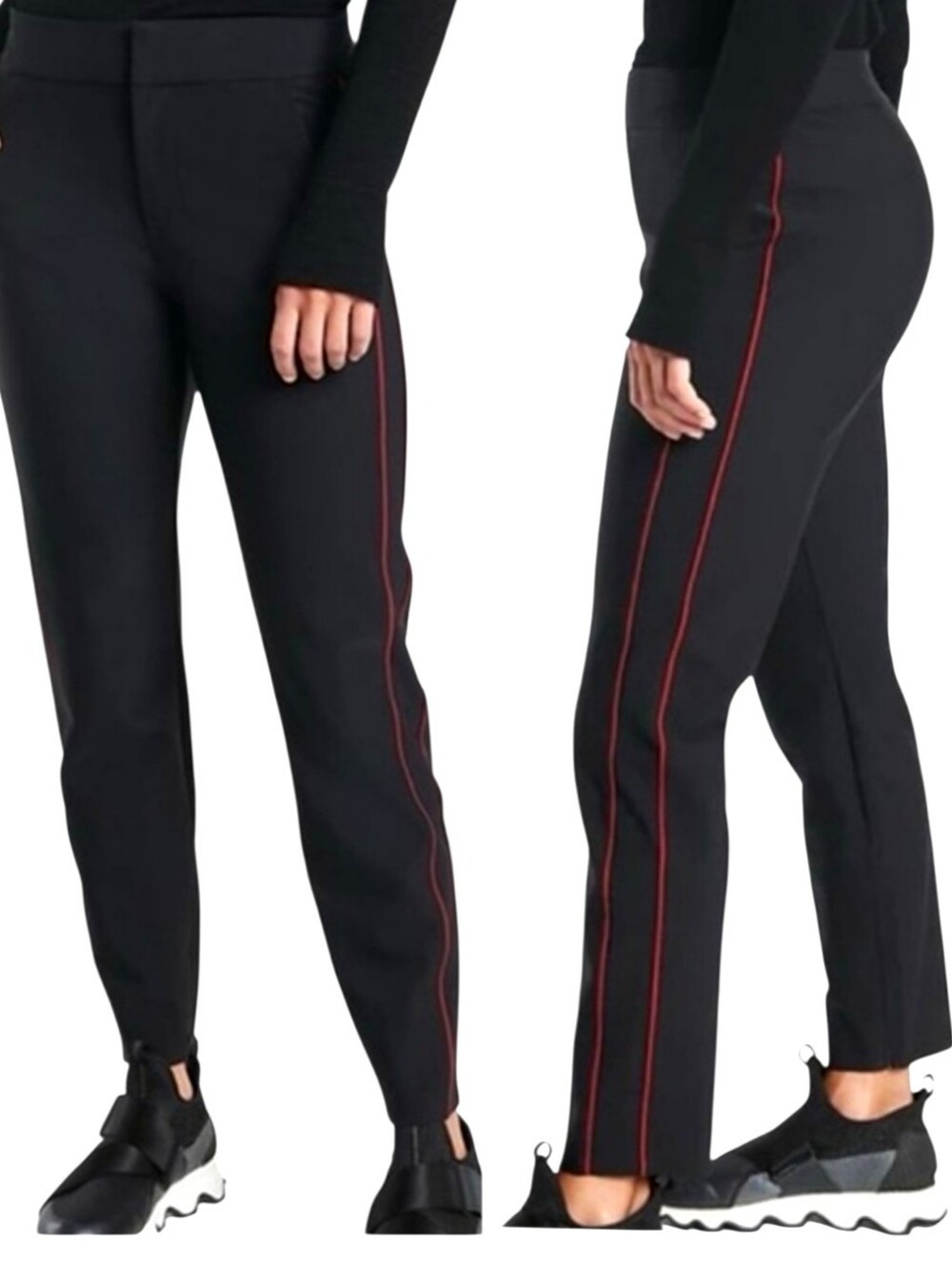Athleta Stellar Novelty Trouser Pants Sz 16 Black w/ Red Stripes Active